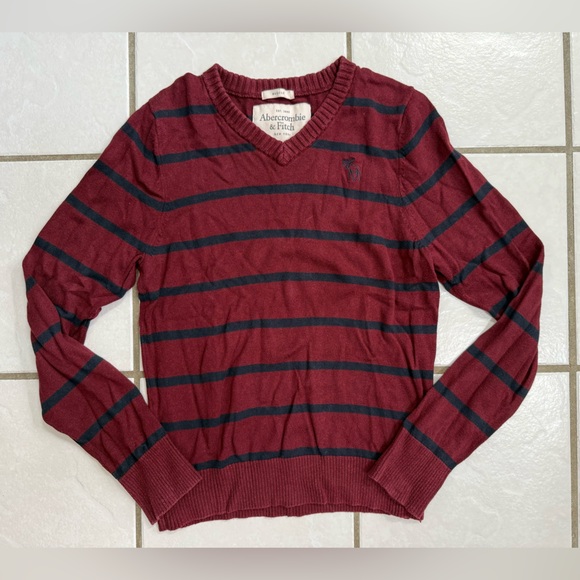 Abercrombie & Fitch Off-Shoulder Burgundy and Navy Striped Sweater - Picture 1 of 2